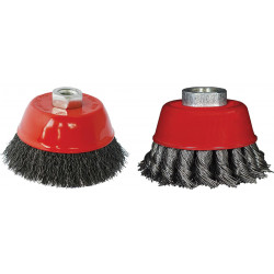 WIRE CUP BRUSH 75MM X M14 CRIMPED and KNOTTED SET 2PCE FOR115 ANGLE GRI